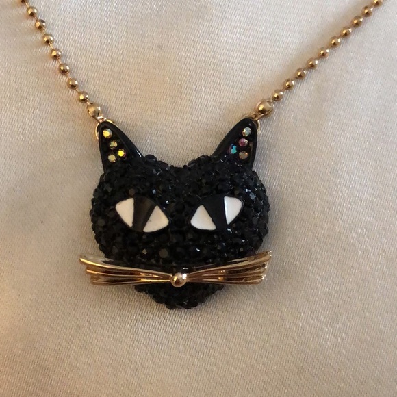 Betsey Johnson Gold Tone Ball Chain With Black Cat Pendant Necklace NWT - Picture 4 of 12